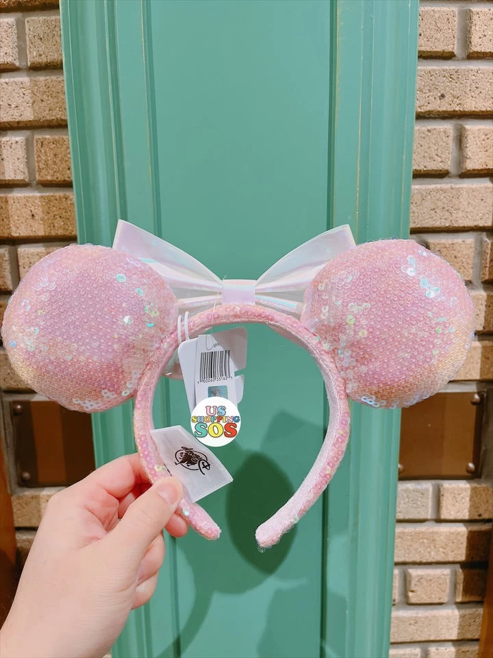 SHDL - Minnie Mouse White Color Bow Pink Sequin Ear Headband 4 SHDL - Minnie Mouse White Color Bow Pink Sequin Ear Headband - Image 2