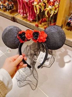 SHDL - Minnie Mouse Red & Dark With Veil Ear Headband