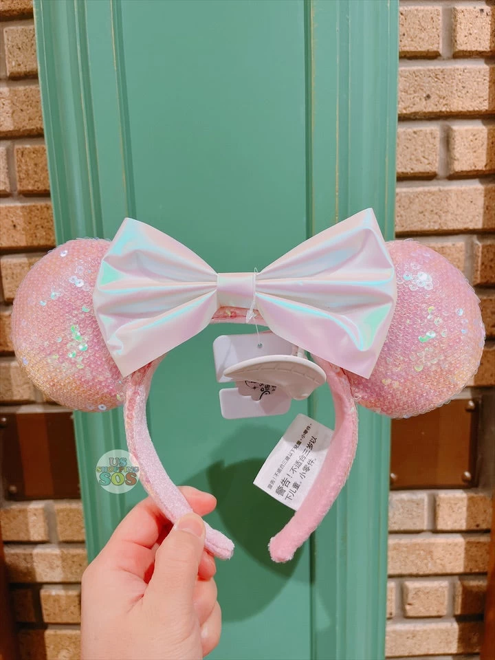 SHDL - Minnie Mouse White Color Bow Pink Sequin Ear Headband 3 SHDL - Minnie Mouse White Color Bow Pink Sequin Ear Headband