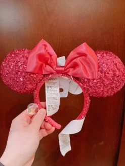 SHDL - Minnie Mouse Red Color Bow Red Sequin Ear Headband