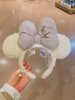 SHDL - Fluffy Minnie Mouse Ear Headband (Teddy Bear White Color Bow)